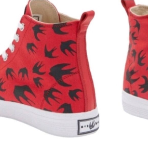 Red High-Top Sneakers with Black Bird Design - Picture 3 of 4